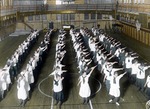Large group of women exercising in Severance Gymnasium