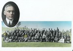 Outdoor portrait of unknown group with individual portrait inserted